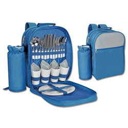 Рюкзак для пикника на 4 персоны, с термоотделением и отделением для бутылки или термоса, полиэстер, пластик, синий
