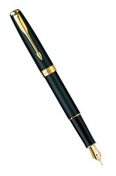 Ручка Parker Sonnet Matt Black GT перьевая (перо-отделка 23К,корпус-латунь,лак, отделка-позолота 14К), черный