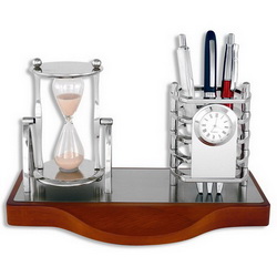 Настольный набор Лабиринты времени с часами, подставкой для ручек и песочными часами, дерево, металл