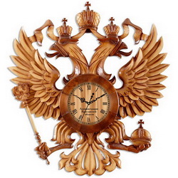 Часы настенные Герб России, дерево, изготовление под заказ