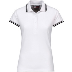 Рубашка-поло женская, S, с контрастной отделкой на воротнике и манжетах, 100% хлопок, плотность 180 г/кв.м, цвет белый