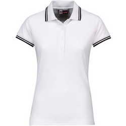 Рубашка-поло женская, L, с контрастной отделкой на воротнике и манжетах, 100% хлопок, плотность 180 г/кв.м, цвет белый