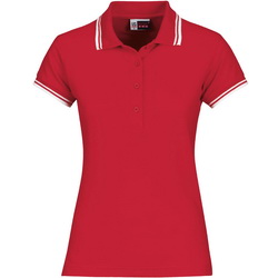 Рубашка-поло женская, S, с контрастной отделкой на воротнике и манжетах, 100% хлопок, плотность 180 г/кв.м, цвет красный