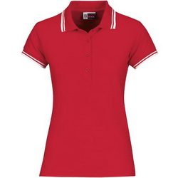Рубашка-поло женская, XL, с контрастной полосой на воротнике и манжетах, 100% хлопок, плотность 180 г/кв.м, цвет красный