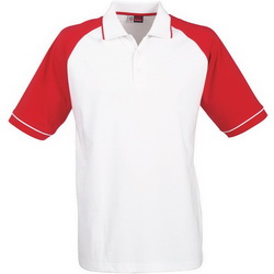 Рубашка-поло, M, с цветными рукавами реглан, 100% хлопок, плотность 180 г/кв.м, цвет бело-красный