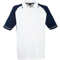 Рубашка-поло, S, с цветными рукавами реглан, 100% хлопок, плотность 180 г/кв.м, цвет бело-темно-синий