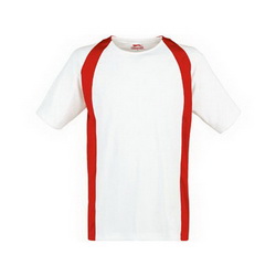 Футболка белая с цветными вставками,L, 130 г, Cool Fit, регулирует тело и влагообмен, рукав реглан,красный