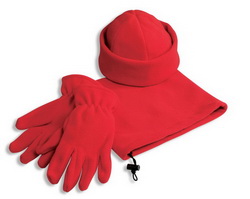 Шапка, шарф и перчатки из флиса, красный