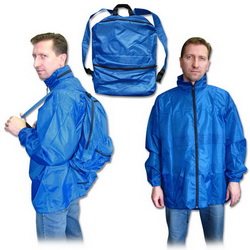 Куртка-ветровка-рюкзак с капюшоном XL, полиэстер 100%, цвет синий