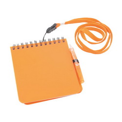 Блокнот с ремешком, 60 листов, ручкой, обложка из пластика, цвет оранжевый