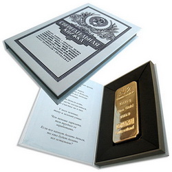 Набор Сберегательная книжка: пресс-папье в виде золотого слитка в подарочной коробке