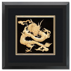 Картина Дракон, дерево, покрытие-золото 24 карата, стекло
