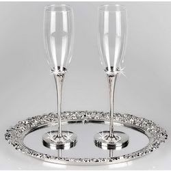 Набор "Бриллиант" из 2-х фужеров для шампанского с подносом, стекло, металл, стразы, в подарочной коробке