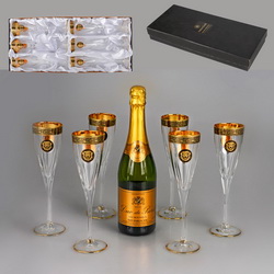 Набор бокалов для шампанского "Сафари" в подарочной коробке, хрусталь, позолота, Италия
