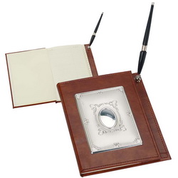 Настольный набор: Алфавитная книга, шариковая ручка, кожзам, покрытие - серебро, в подарочной коробке