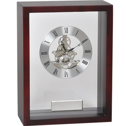 Часы настольные "Париж" с прозрачным механизмом, с шильдом, в подарочной упаковке, дерево, металл, стекло