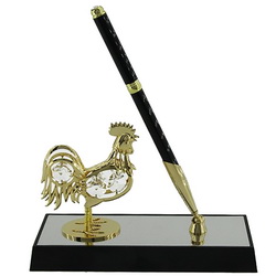 Набор: ручка на подставке с символом года, металл, кристаллы, пластик