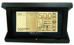 Банкнота 500 Евро в деревянной шкатулке, золото 24К, стекло