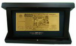Банкнота 5000 рублей в деревянной шкатулке, золото 24К, стекло