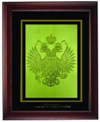 Герб Российской Федерации, золото 24К, дерево, стекло