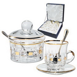 Чайный набор Diamond на 6 персон с сахарницей, 20 предметов, хрусталь, позолота, в подарочной кор., Италия
