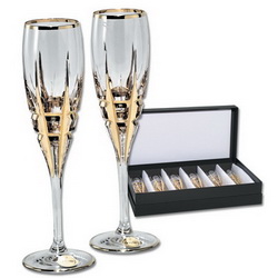 Набор Diamond из 6-и фужеров для шампанского, хрусталь, позолота, в подарочной коробке, Италия