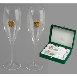 Набор из 2-х фужеров для шампанского "Российский герб", в подарочной коробке, флорентийское стекло, Италия