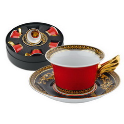 Чайный набор Versace на 6 персон, 12 предметов, фарфор, в подарочной коробке, красный