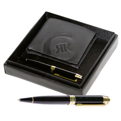 Набор CERRUTI: портмоне, ручка шариковая, кожа, металл, черный
