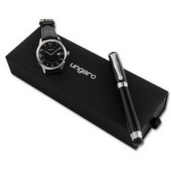 Набор UNGARO: роллер и часы мужские наручные с ремешком, в подарочной коробке, черный