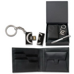 Набор подарочный CERRUTI: визитница, ручка, брелок- флэш-карта USB 4GB, кожа, металл, черный