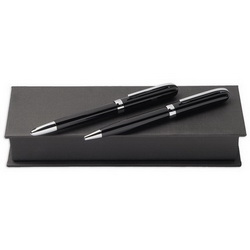 Набор CERRUTI: ручка шариковая и перьевая, в подарочной коробке, металл, лак, черный