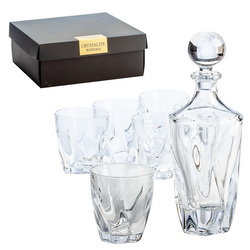 Набор для виски "Леон": графин, 750мл и 6 стаканов по 320мл, хрустальное стекло, в подарочной коробке, Чехия