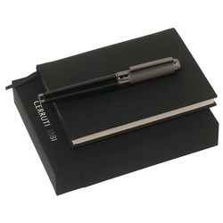 Набор CERRUTI: записная книжка, ручка роллер, в подарочной коробке, искусственная кожа, латунь