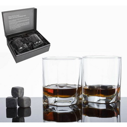 Набор: 2 бокала для виски, 360 мл, 6 камней для охлаждения напитка, бархатный мешочек для хранения камней, в подарочной коробке, стекло
