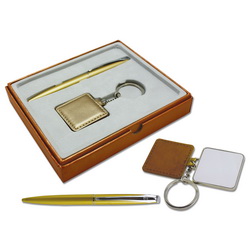 Ручка шариковая и брелок-зеркало, металл, кожзам, в подарочной коробке, цвет золотистый