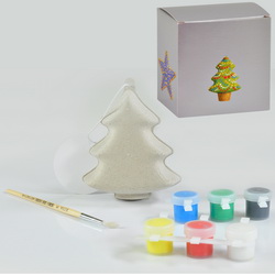 Набор подарочный для раскрашивания "Елка": игрушка из папье-маше, h11см, кисточка и краски, в подарочной упаковке
