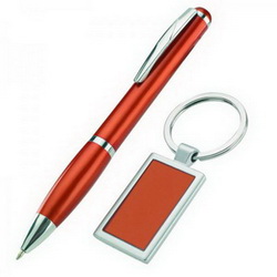 Ручка шариковая и брелок, металл, пластик, красный
