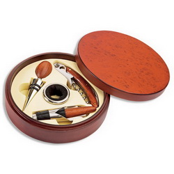 Винный набор 4 предмета, в подарочной коробке, металл, дерево, цвет коричневый