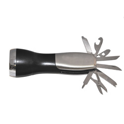 Фонарик-мультиинструмент: ножик, надфиль, пилка по металлу, 3 отвертки, ножницы, открывалка