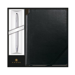 Подарочный набор: ручка шариковая Cross Classic Century Chrome и записная книжка Cross, A5, с местом для хранения ручки, 160 страниц в линейку, 100г/м2, металл, искусственная кожа