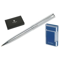 Подарочный набор Pierre Cardin: шариковая ручка, латунь , хром и кремниевая зажигалка, сплав цинка, хромированное покрытие и лак