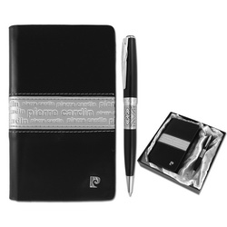 Набор Pierre Cardin: ручка шариковая и записная книжка 15,5х9,5, металл, иск. кожа, в подарочной коробке, цвет черный