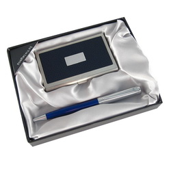 Набор Pierre Cardin: ручка шариковая и визитница, рециклированная кожа, металл, в подарочной коробке, цвет темно-синий