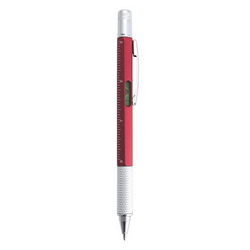 Ручка шариковая-мультитул 4-в-1 со встроенным уровнем в корпусе, линейка с метрической системой в сантиметрах и дюймах и двухсторонняя отвертка - планка и крестоообразная, пластик, металл