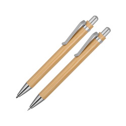 Эконабор: шариковая ручка и механический карандаш в индивидуальной упаковке, бамбук