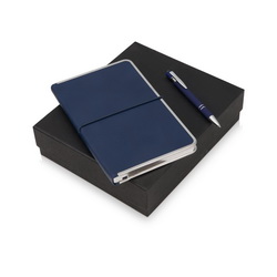 Подарочный набор: блокнот А5 на резинке и металлическая шариковая ручка-стилус с покрытием софт-тач, металл, искусственная кожа