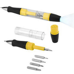 Ручка-многофункциональный инструмент: набор отверток и фонарик в комплекте с батарейками, пластик АБС