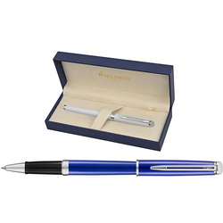 Ручка-роллер Waterman «Hemisphere Bright Blue CT F», корпус и колпачок - нерж. сталь, детали дизайна - палладиевое покрытие