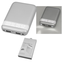 Портативное зарядное устройство с покрытием софт-тач в подарочной коробке, с двумя встроенными светодиодами и двумя портами, 10000 mAh, встроенный индикатор зарядки, в комплекте к устройству идут два кабеля USB с разъемами micro-usb и light